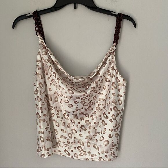 Idem Ditto Women’s Leopard Print Satin Cropped Chain Strap Blouse size M - Picture 1 of 3